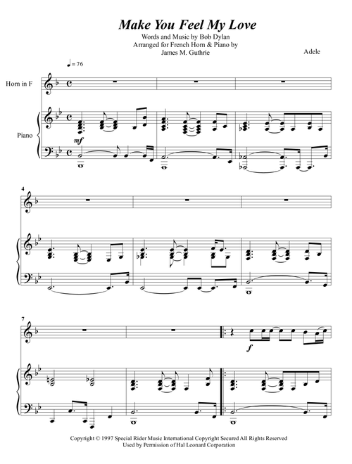 Make You Feel My Love (Arr. James M. Guthrie) - Bob Dylan (French Horn Solo)