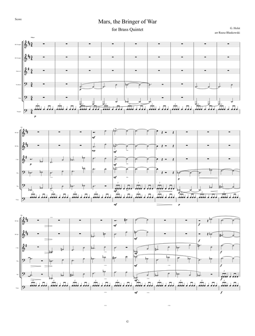 The Planets: Mars, the Bringer of War for Brass Quintet