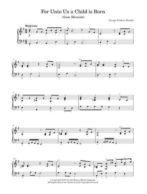 For Unto Us A Child Is Born (from Messiah) - George Frideric Handel, Randall Hartsell (Easy Piano)