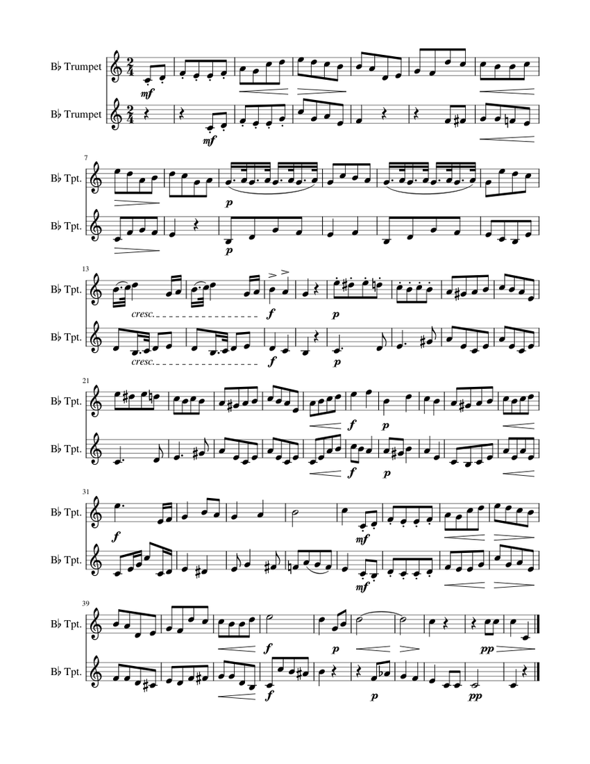 J. S. Bach - Etude #39 Sheet Music for Trumpet in b-flat (Brass Duet ...