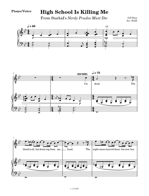 High School Is Killing Me (Piano/Voice)