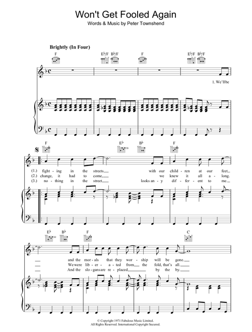 Won't Get Fooled Again - The Who (Piano-Vocal-Guitar (Piano Accompaniment))