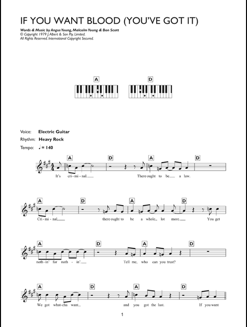 If You Want Blood (You've Got It) - AC/DC (Piano Chords-Lyrics)