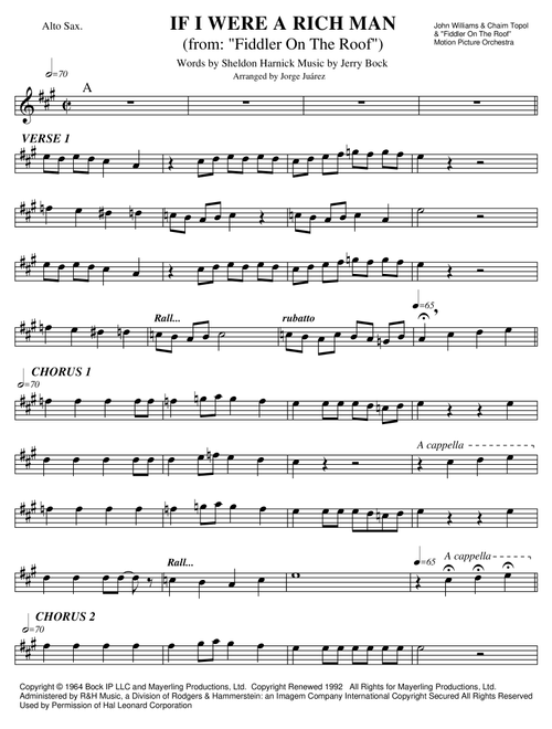 If I Were A Rich Man (Arr. Jorge Juárez) - Jerry Bock (Alto Sax Solo)