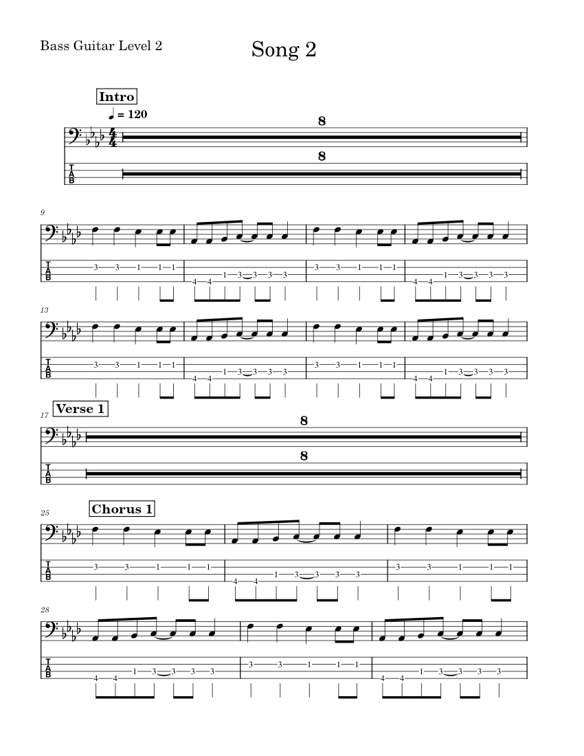 Song 2 Blur Song 2 Bass Guitar Level 2 Sheet music for Bass guitar (Solo)