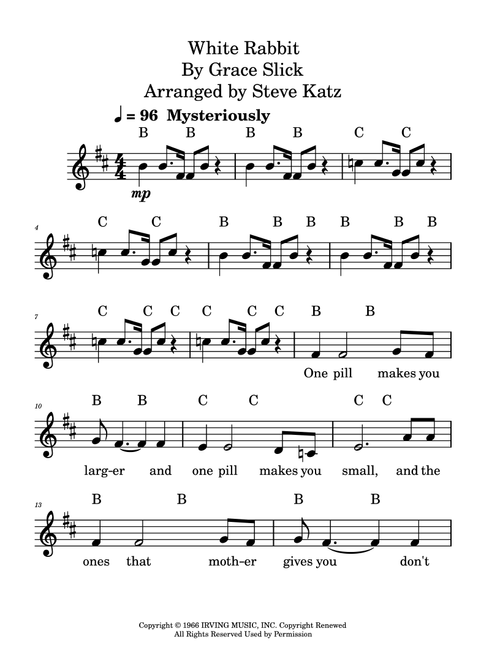 White Rabbit (Arr. Steve Katz) - Jefferson Airplane (Lead Sheet - Fake Book)