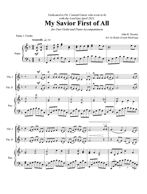 My Savior First of All (Arr. Ralph Joseph Madriaga) - John Sweney (Violin Duet)