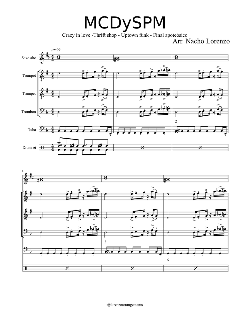 MCDysPM - Arr for charanga/Pep band Sheet Music for Tuba