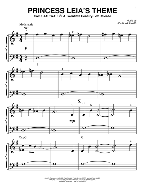 Princess Leia's Theme - John Williams (Big Note Piano)