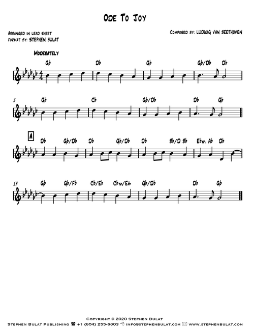 Ode To Joy (Beethoven) - Lead sheet (key of Gb) - Ludwig van Beethoven (Large Ensemble)