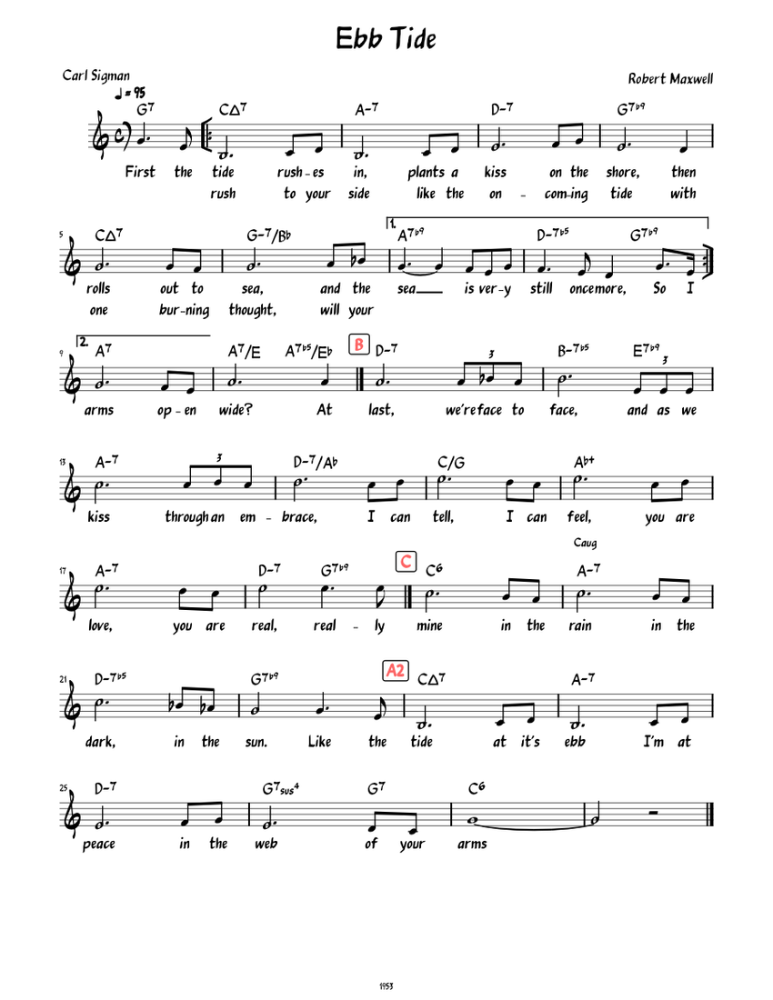 Ebb Tide (Lead sheet with lyrics ) Sheet music for Piano (Solo) Easy