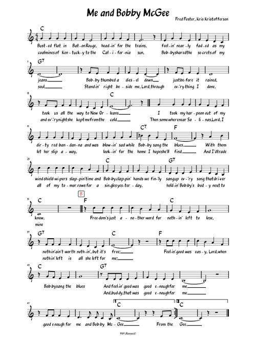 Me and Bobby McGee (Lead sheet with lyrics )