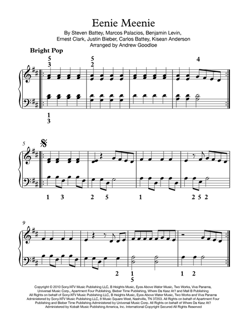 Eenie Meenie (Arr. Andrew Goodloe) - Sean Kingston & Justin Bieber (Piano Solo)
