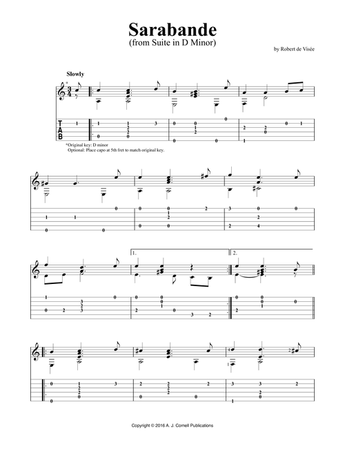 Suite in D Minor: “Sarabande” (Arr. Mark Phillips) - ROBERT DE VISÉE (Guitar Tab)
