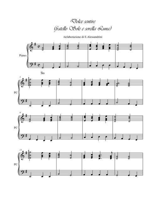 Dolce sentire (from "Fratello sole, sorella luna") (Arr. Ester Alessandrini) - Anonimo (Easy Piano)
