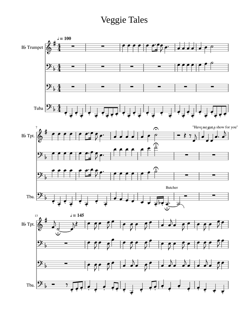Veggie Tales Sheet music for Tuba, Trumpet in bflat (Pep Band
