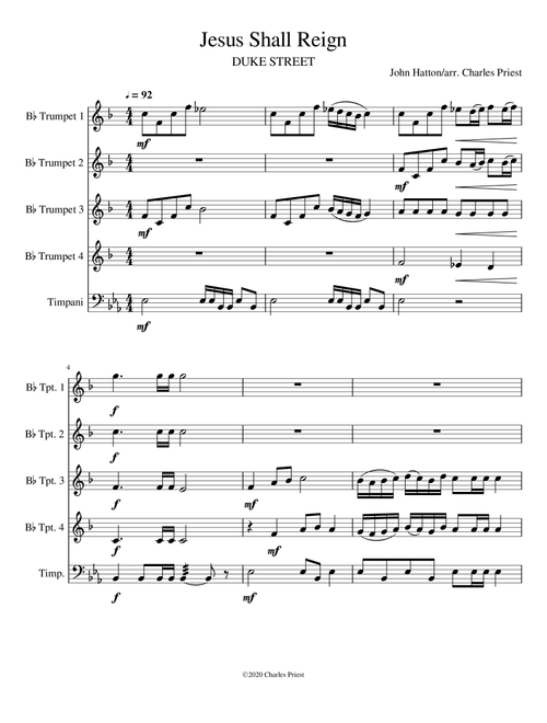 Jesus Shall Reign (Arr. Charles Priest) - John Hatton (Brass Ensemble)