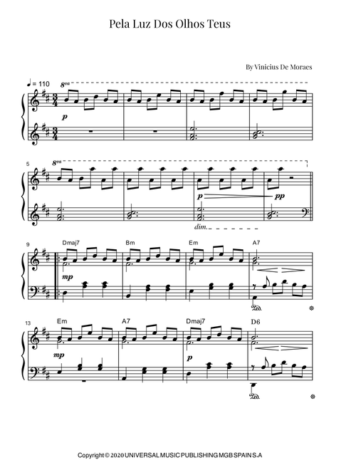 Pela Luz Dos Olhos Teus (Arr. Roger da Luz) - Vinicius de Moraes (Easy Piano)
