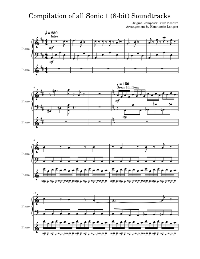 Sonic Music Note Sonic 1 (8-bit) Compilation – Yuzo Koshiro Sheet Music for Piano (Piano ...