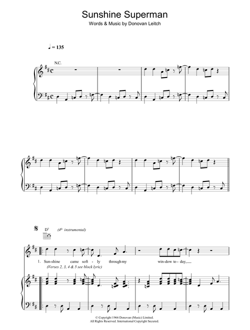 Sunshine Superman - Donovan (Piano-Vocal-Guitar (Piano Accompaniment))