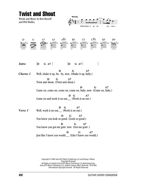 Twist And Shout - The Isley Brothers, The Beatles (Guitar Chords-Lyrics)