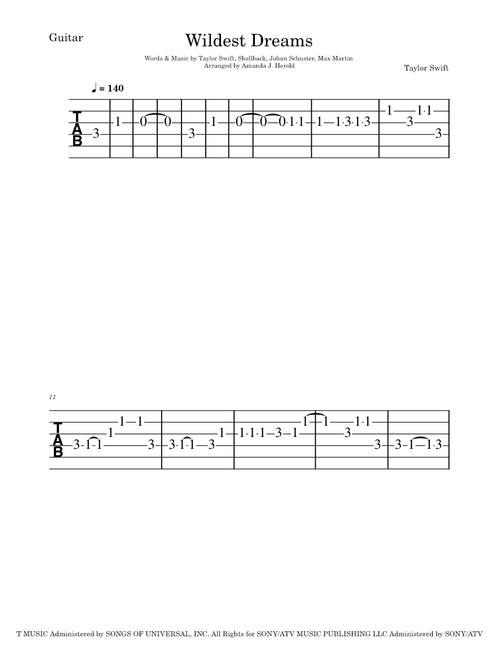 Wildest Dreams - Taylor Swift (Guitar Tabs)