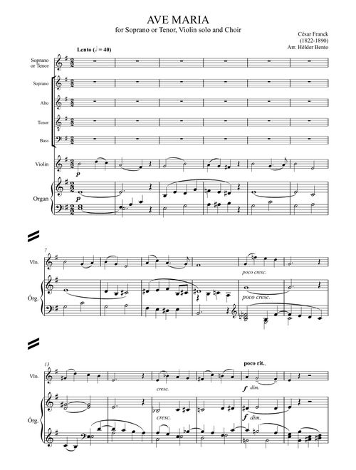 Avé Maria - César Franck for High Voice, Choir and Violin Solo (Arr. Hélder Bento) - Cesar Franck (Choral, SATB)