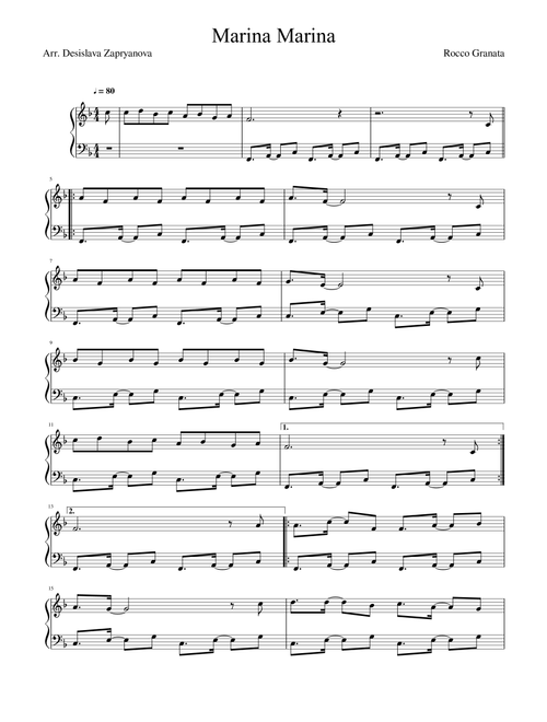 Marina (Arr. Desislava Zapryanova) - Rocco Granata (Easy Piano)