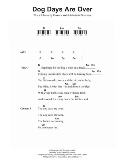 Dog Days Are Over - Florence And The Machine (Piano Chords-Lyrics)