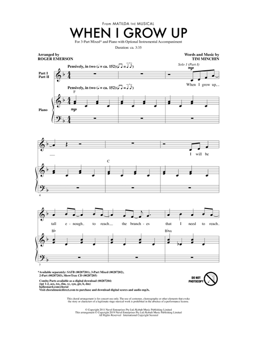 When I Grow Up (from Matilda: The Musical) (arr. Roger Emerson) - Tim Minchin (Choral, 3-Part Mixed)