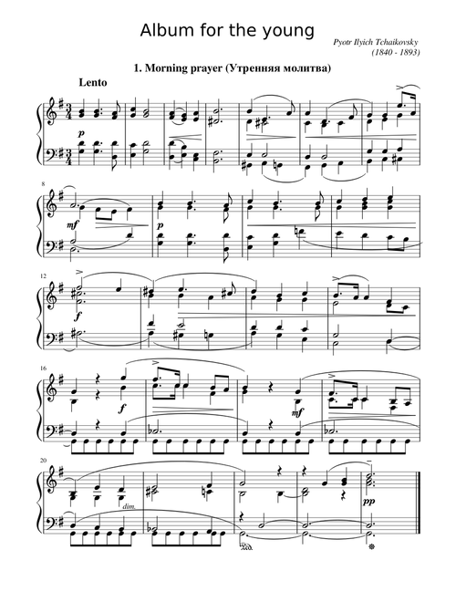 Tchaikovsky - Album for the young 1. Morning prayer
