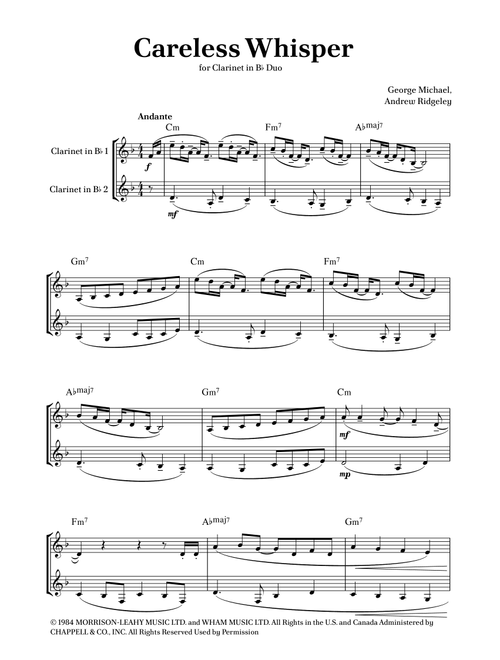 Careless Whisper (Arr. Caio Costa) - Seether (Clarinet Duet)
