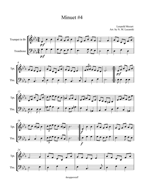 Minuet #4 (Arr. Nick Lacanski) - Mozart, Leopold (Instrumental Duet)