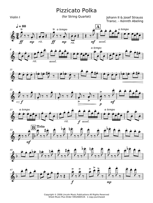 Pizzicato Polka for String Quartet - Johann Strauss Jr.