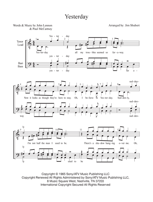Yesterday (Arr. Jim Shubert) - En Vogue (Choral, TTBB)