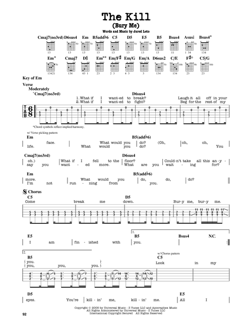 The Kill (Bury Me) - 30 Seconds To Mars (Guitar Lead Sheet)