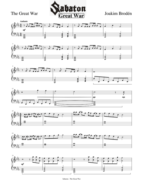Sabaton - Great War (Piano)