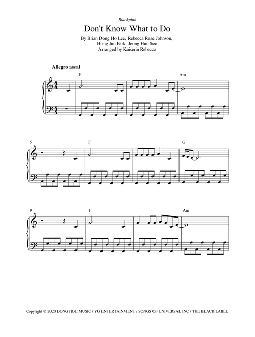 Don't Know What To Do (Arr. Kaiserin Rebecca) - BLACKPINK (Piano Solo)