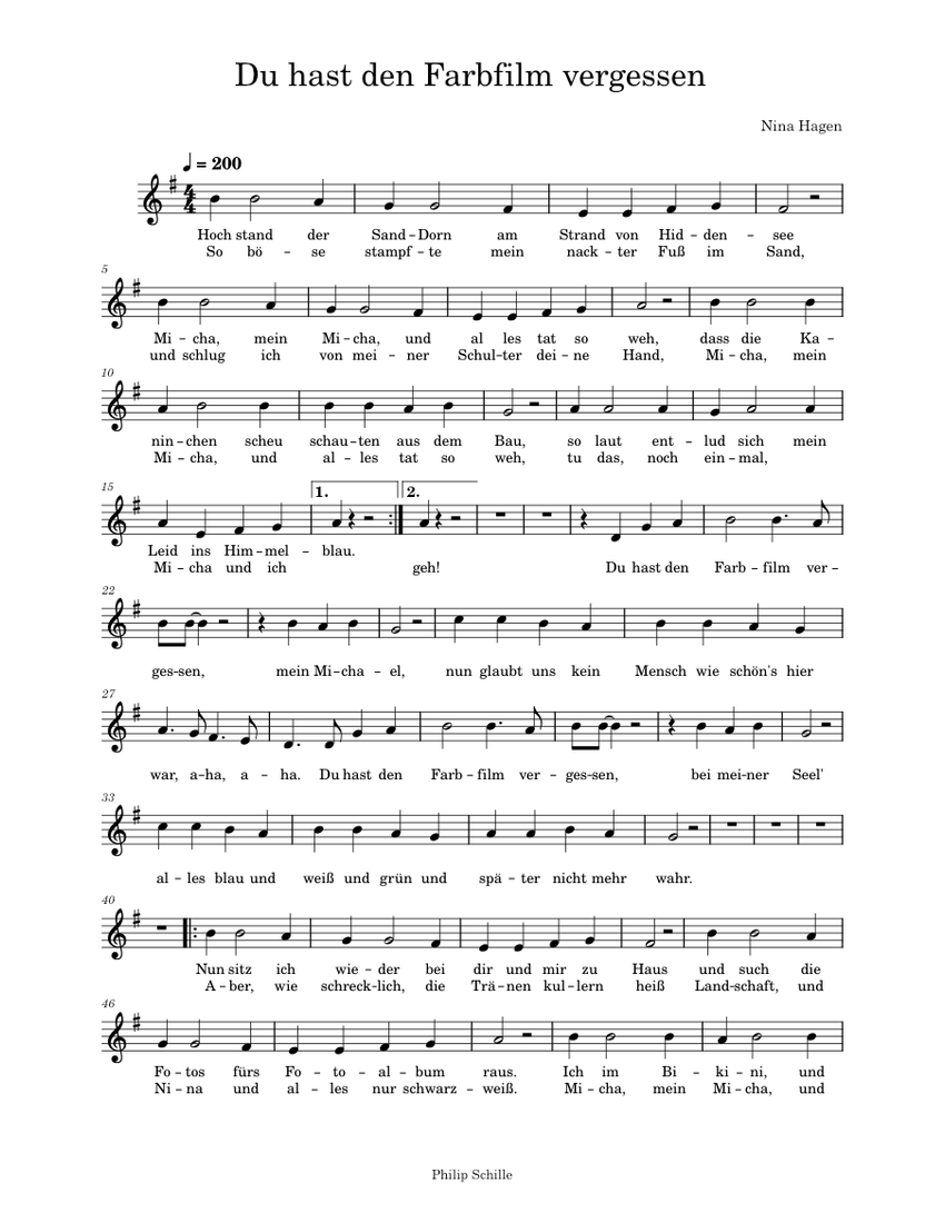 Du hast den Farbfilm vergessen Sheet