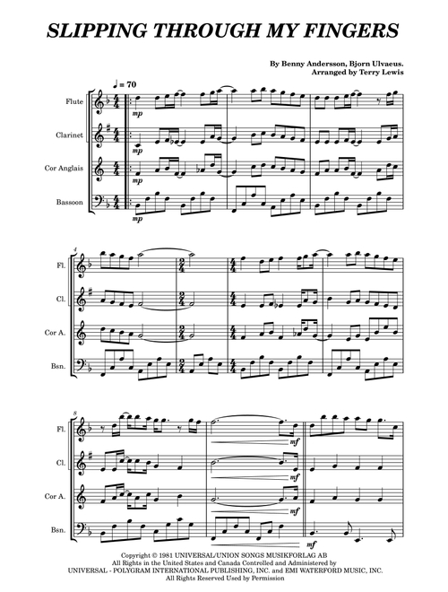 Slipping Through My Fingers (Arr. Terry Lewis) - ABBA (Woodwind Ensemble)