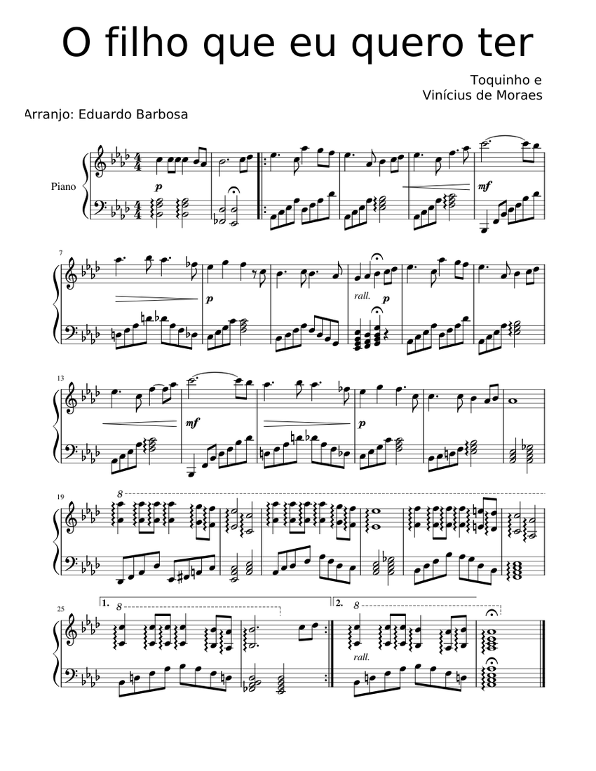 O filho que eu quero ter Sheet Music for Piano (Solo) easy | MuseScore.com