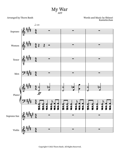 My War (Arr. Thorn Banh) - Shinsei Kamattechan (Piano Vocal)