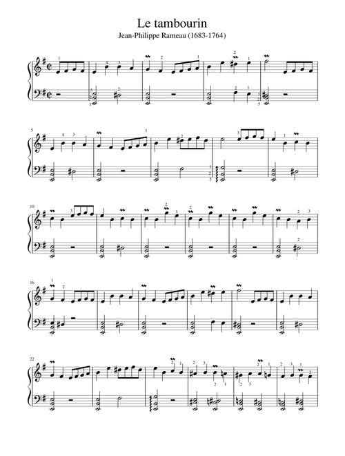  Le tambourin   ( Rameau ), pour clavier 2 mains