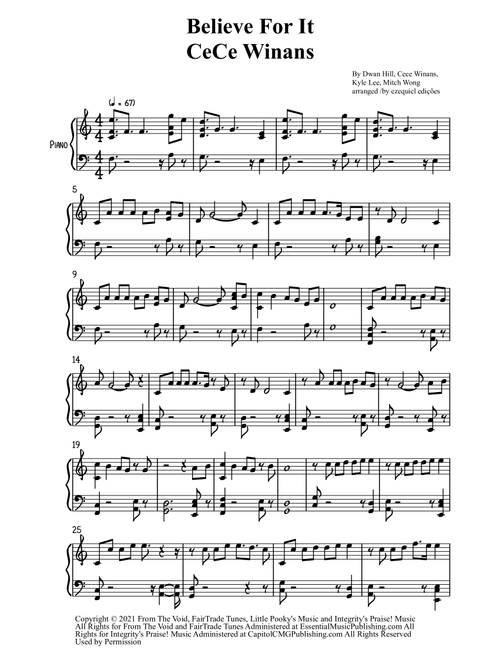 Believe For It (Arr. BY EZEQUIEL EDIÇÕES) - CeCe Winans (Piano Solo)