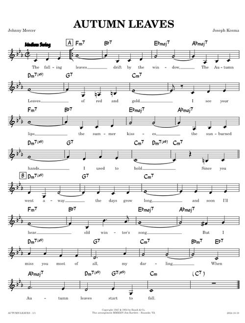 Autumn Leaves  [lead sheet - Cm] – Kosma, Mercer