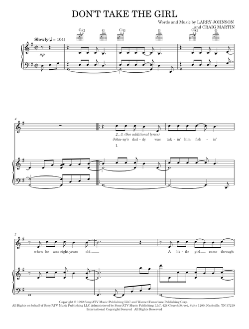 Don't Take The Girl - Tim McGraw feat. Faith Hill (Piano-Vocal-Guitar)