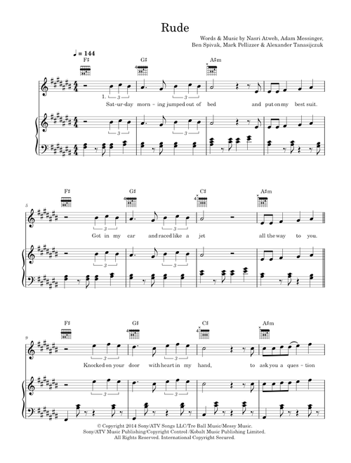 Rude - MAGIC! (Piano-Vocal-Guitar (Piano Accompaniment))
