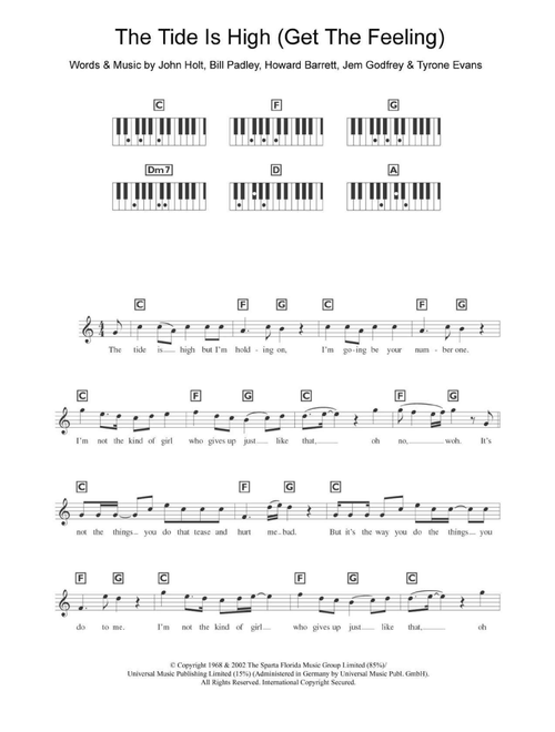 The Tide Is High (Get The Feeling) - Atomic Kitten, Blondie (Piano Chords-Lyrics)