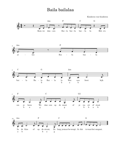 Baila Bailalaa – Kinderen voor Kinderen (Leadsheet in C)
