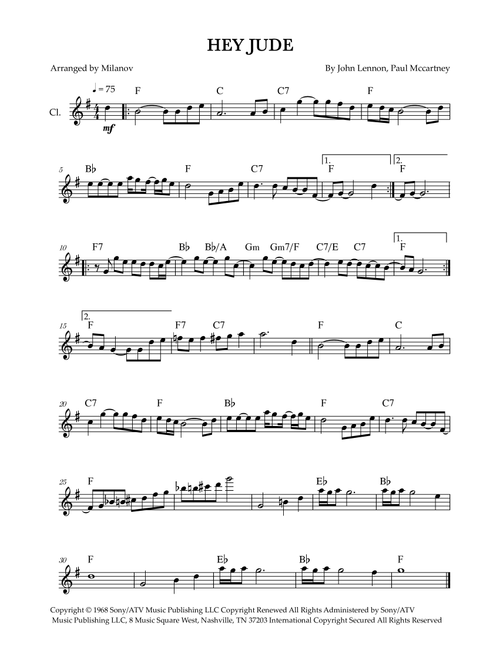 Hey Jude (Arr. Milanov) - The Beatles (Clarinet Solo)